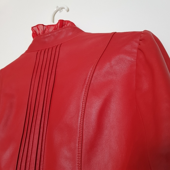 Danier Red Leather Jacket with Ruffle, S - Picture 10 of 11